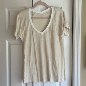 Womens med short sleeve T, pale yellow, white neck trim, extremely soft material
